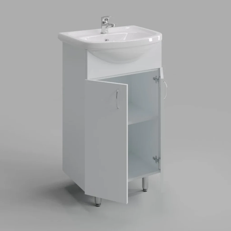 Мебель для ванной комнаты Orange Samara 50 белый глянец, со смесителем, зеркало Samara 50 с подсветкой