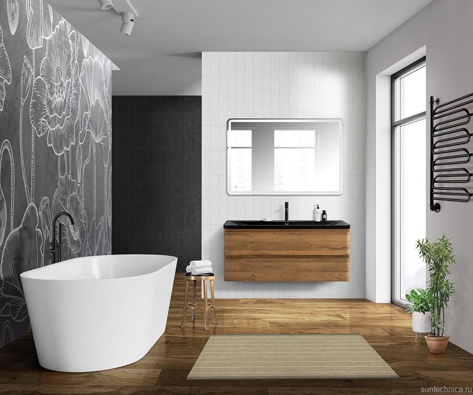 Мебель для ванной комнаты BelBagno Albano 120 подвесная, rovere rustico, черная матовая раковина