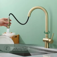 Смеситель для кухни с выдвижным изливом Splenka S204.49.03, золотой сатин Смеситель для кухни с выдвижным изливом Splenka S204.49.03, золотой сатин