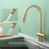 Смеситель для кухни с выдвижным изливом Splenka S204.49.03, золотой сатин