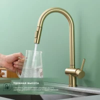 Смеситель для кухни с выдвижным изливом Splenka S204.49.03, золотой сатин Смеситель для кухни с выдвижным изливом Splenka S204.49.03, золотой сатин