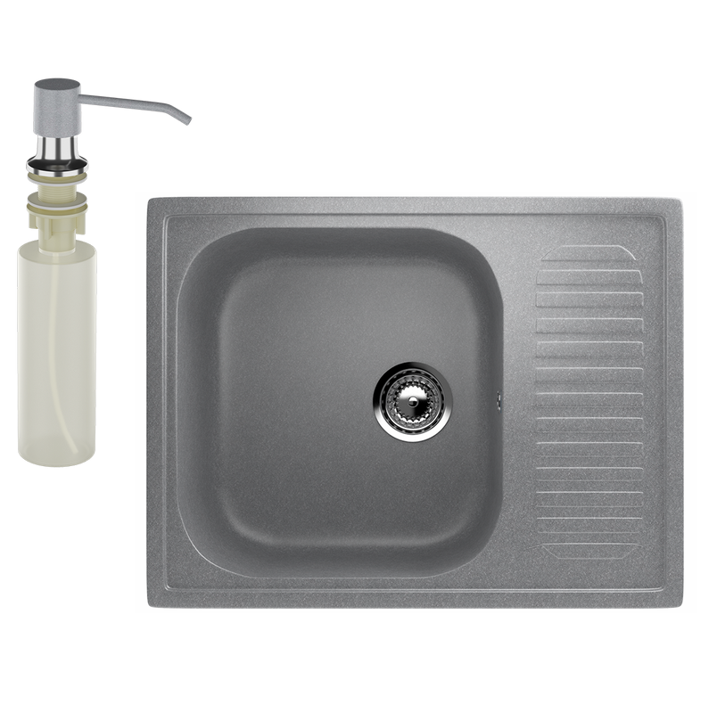 Мойка кухонная Ulgran U-202 342 графитовая + дозатор U-01 графит