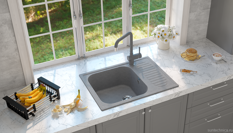 Мойка кухонная Ulgran U-202 342 графитовая + дозатор U-01 графит