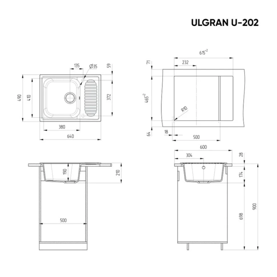 Мойка кухонная Ulgran U-202 342 графитовая + дозатор U-01 графит