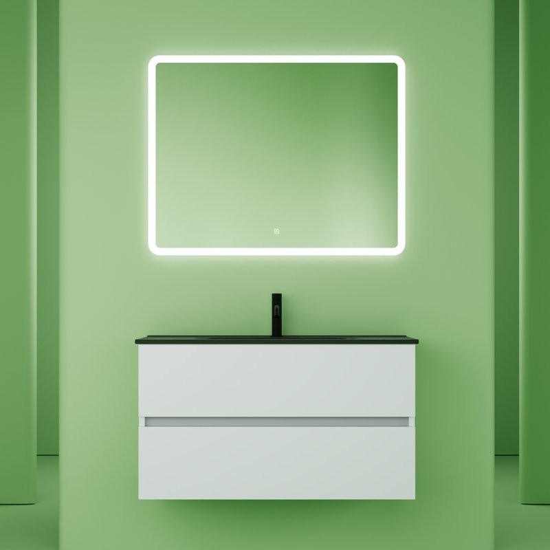 Мебель для ванной комнаты Sancos Urban 90 см белый глянец, черная раковина