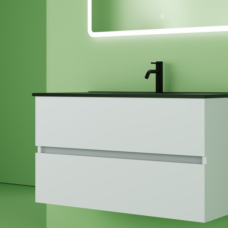 Мебель для ванной комнаты Sancos Urban 90 см белый глянец, черная раковина