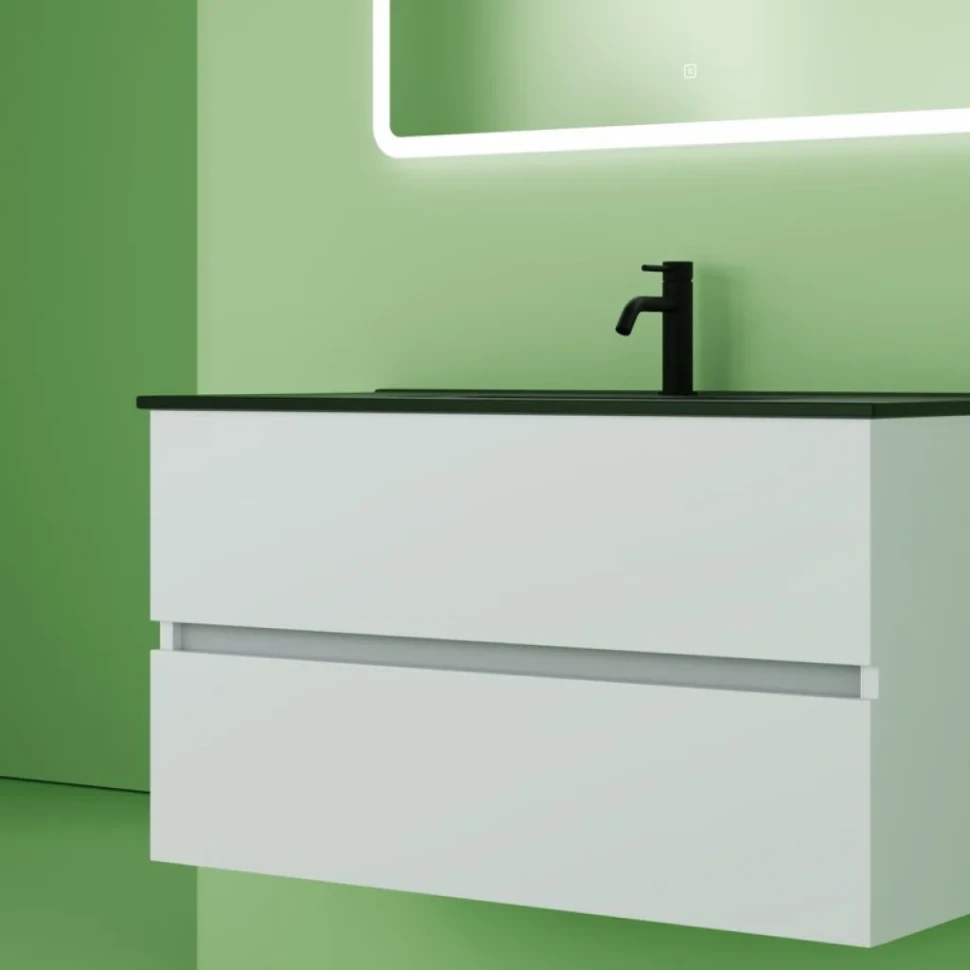 Мебель для ванной комнаты Sancos Urban 90 см белый глянец, черная раковина