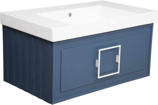Тумба с раковиной La Fenice Cubo 80 синяя, ручка белая