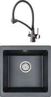 Комплект Мойка Paulmark Brilon PM104546-BLM черный металлик + Смеситель Potato P4077 P4077-19 графитно-черный