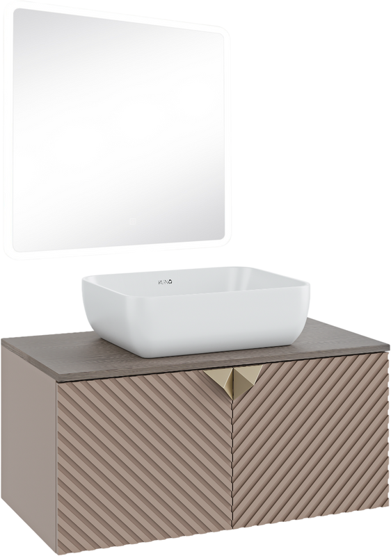 Мебель для ванной комнаты Runo Андорра 85 кашемир серый, дуб какао, раковина Cuatro 50