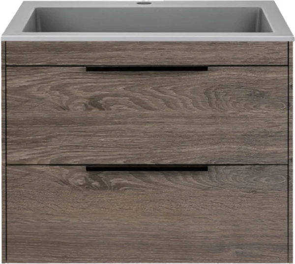 Тумба с раковиной Vincea Chiara 2D 60, 2 ящика, темный дуб, с серой раковиной