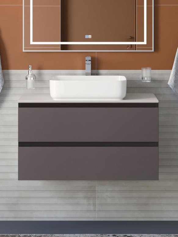 Тумба с раковиной BelBagno Kraft 80 подвесная, матовая темно-серая, столешница kep-80-bo, раковина BB1304