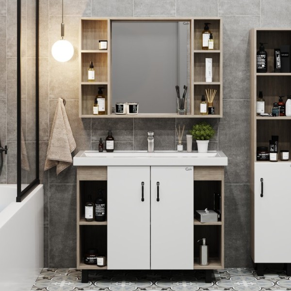 Мебель для ванной комнаты Onika Тимбер 100 белая матовая, дуб сонома