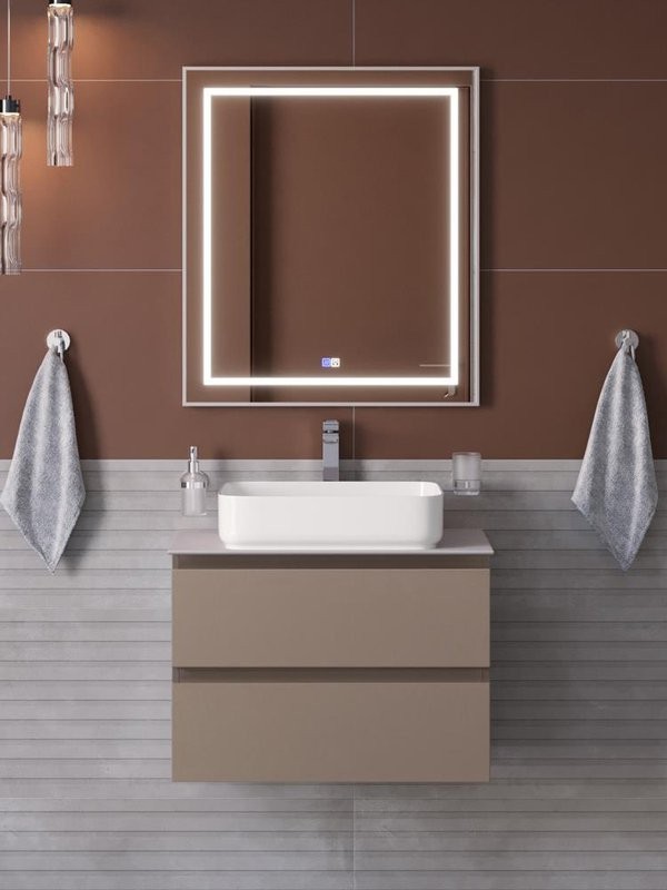 Мебель для ванной комнаты BelBagno Kraft 60 подвесная, матовая бежевая, столешница kep-60-bo, раковина BB1304