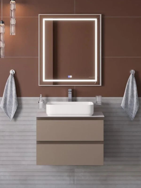 Мебель для ванной комнаты BelBagno Kraft 60 подвесная, матовая бежевая, столешница kep-60-bo, раковина BB1304