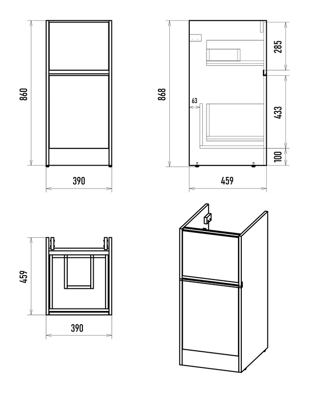 Тумба под раковину без столешницы Misty Ингрид 40 напольная, под стиральную машину, белая