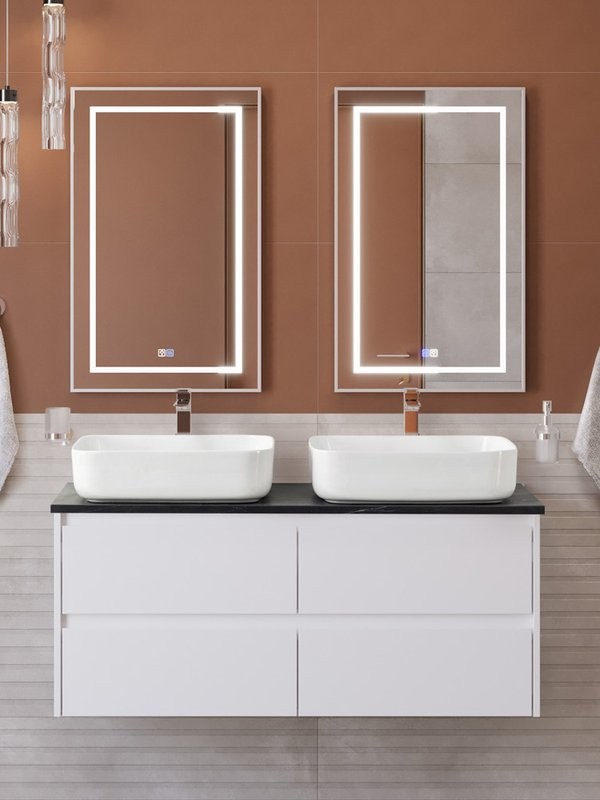 Мебель для ванной комнаты BelBagno Kraft 120 подвесная, bianco opaco, столешница kep-120-2-mno, раковина BB1304, для двоих