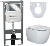 Комплект Унитаз подвесной Ceramicanova Play CN3001 безободковый, с микролифтом + Инсталляция Envision CN1001CH + Кнопка Round, хром