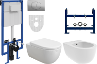 Комплект Унитаз подвесной BOCCHI V-Tondo 1416-001-0129 белый глянцевый + Крышка A0302-001 с микролифтом, глянцевая белая + Инсталляция STWORKI + Кнопка 230823 хром матовый + Биде + Инсталляция