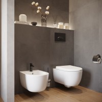 Комплект Унитаз подвесной BOCCHI V-Tondo 1416-001-0129 белый глянцевый + Крышка A0302-001 с микролифтом, глянцевая белая + Инсталляция STWORKI + Кнопка 230823 хром матовый + Биде + Инсталляция