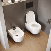 Комплект Унитаз подвесной BOCCHI V-Tondo 1416-001-0129 белый глянцевый + Крышка A0302-001 с микролифтом, глянцевая белая + Инсталляция STWORKI + Кнопка 230823 хром матовый + Биде + Инсталляция