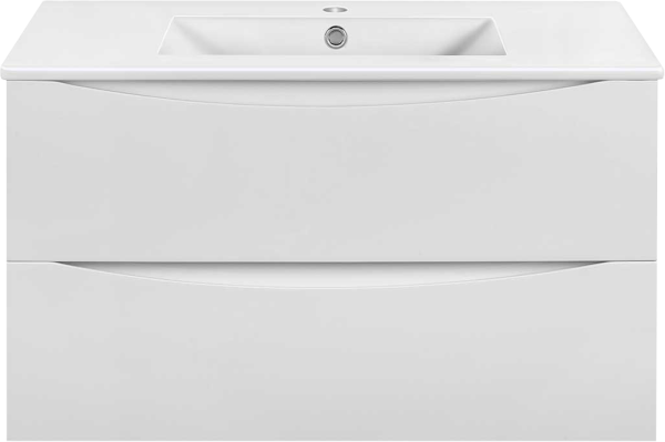 Тумба под раковину Vincea Mia Slim 90, подвесная, 2 ящика, белая глянцевая