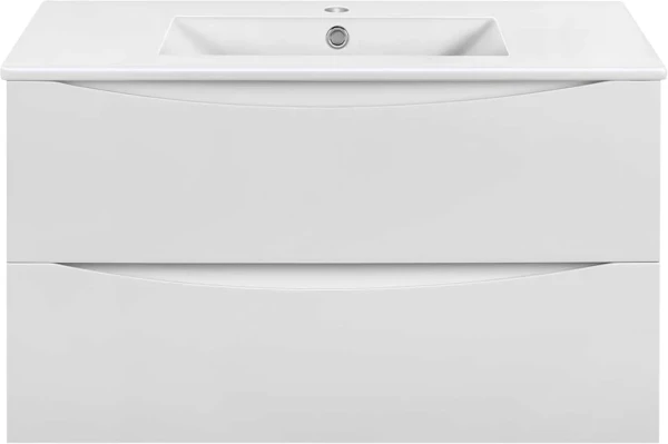 Тумба под раковину Vincea Mia Slim 90, подвесная, 2 ящика, белая глянцевая