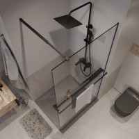 Душевая перегородка Niagara Nova NG-670-12ВLACK 120х195, профиль матовый черный, стекло прозрачное, с полкой