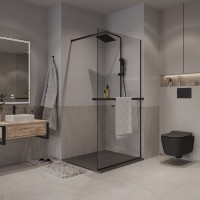 Душевая перегородка Niagara Nova NG-670-12ВLACK 120х195, профиль матовый черный, стекло прозрачное, с полкой