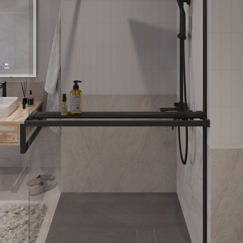 Душевая перегородка Niagara Nova NG-670-12ВLACK 120х195, профиль матовый черный, стекло прозрачное, с полкой