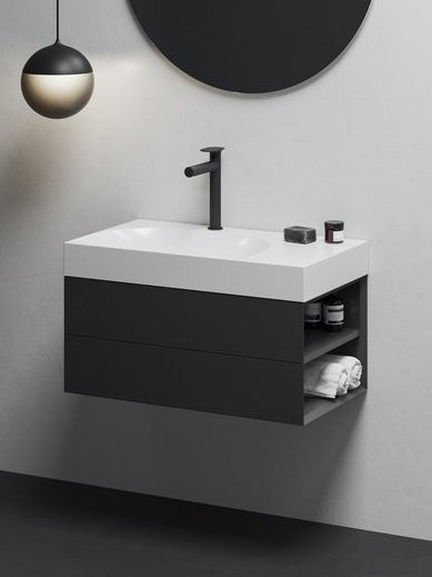 Тумба с раковиной Ravak Lite SD 80 R матовая черная