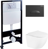 Комплект Унитаз подвесной BelBagno Uno + Инсталляция EWRIKA ProLT 0026-2020 + Кнопка 0054 черная матовая