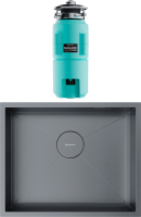 Комплект Мойка Omoikiri Kasen 54-16 INT GM воронёная сталь + Измельчитель Nagare slim 1250-AZ azur blue