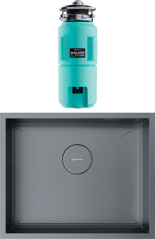 Комплект Мойка Omoikiri Kasen 54-16 INT GM воронёная сталь + Измельчитель Nagare slim 1250-AZ azur blue
