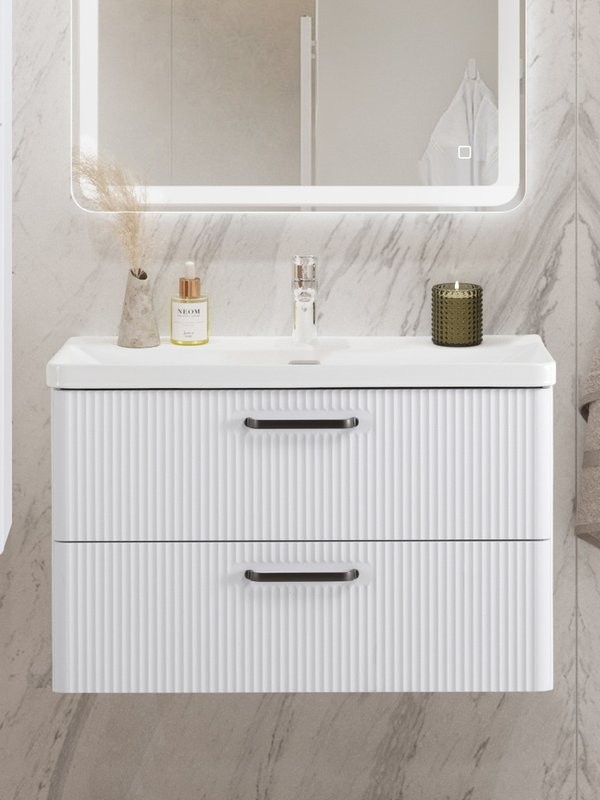 Тумба с раковиной BelBagno Due 80 ручки матовый темный никель, bianco lucido