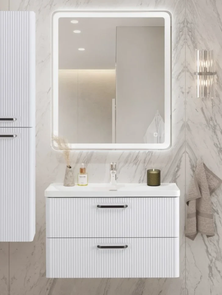 Тумба с раковиной BelBagno Due 80 ручки матовый темный никель, bianco lucido
