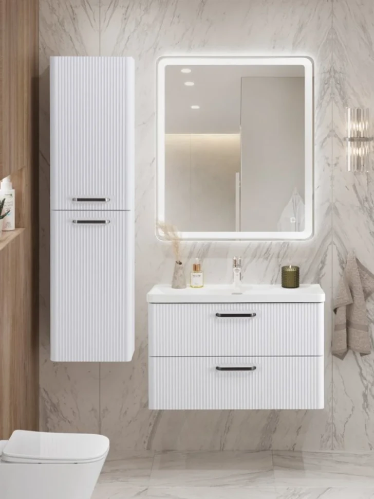 Тумба с раковиной BelBagno Due 80 ручки матовый темный никель, bianco lucido