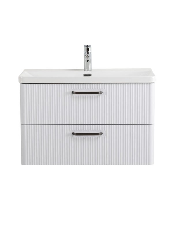 Тумба с раковиной BelBagno Due 80 ручки матовый темный никель, bianco lucido