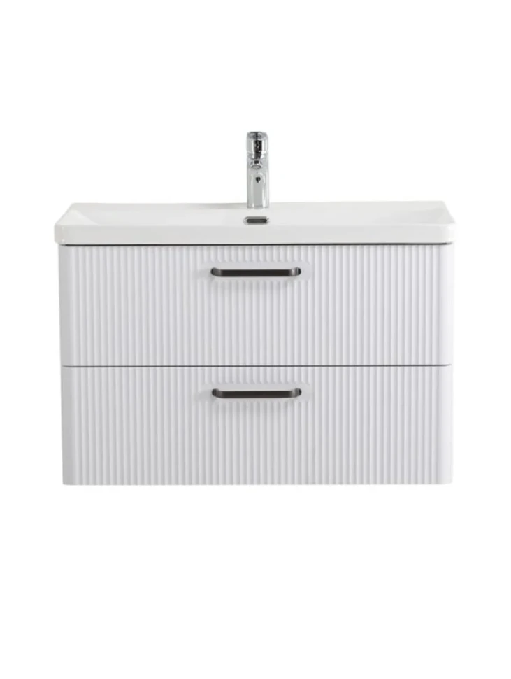 Тумба с раковиной BelBagno Due 80 ручки матовый темный никель, bianco lucido
