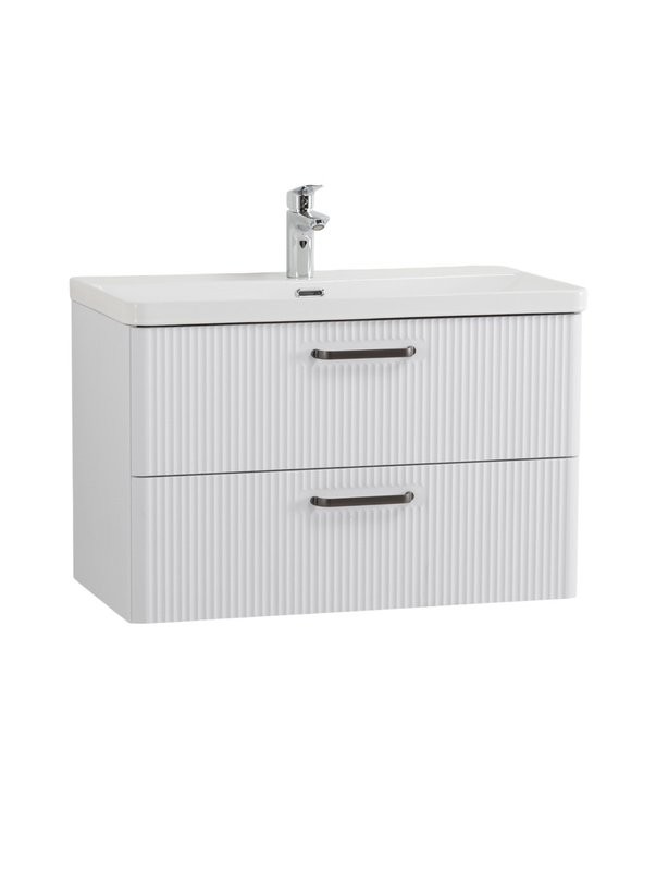 Тумба с раковиной BelBagno Due 80 ручки матовый темный никель, bianco lucido