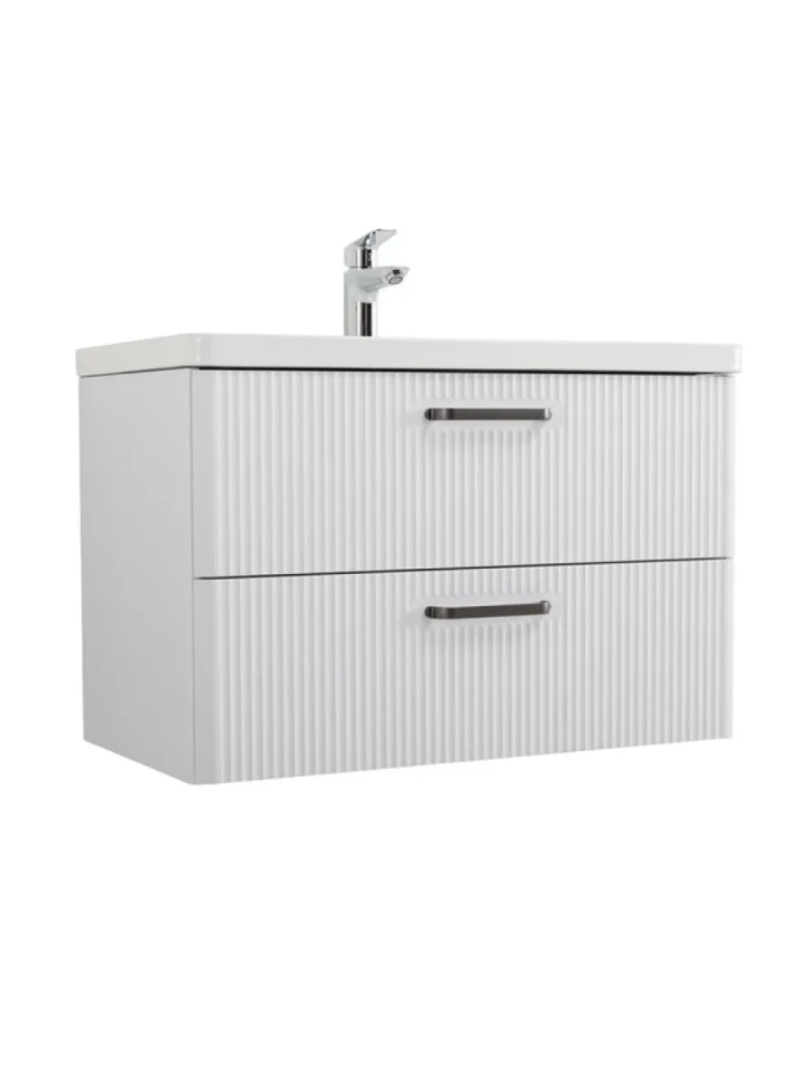 Тумба с раковиной BelBagno Due 80 ручки матовый темный никель, bianco lucido
