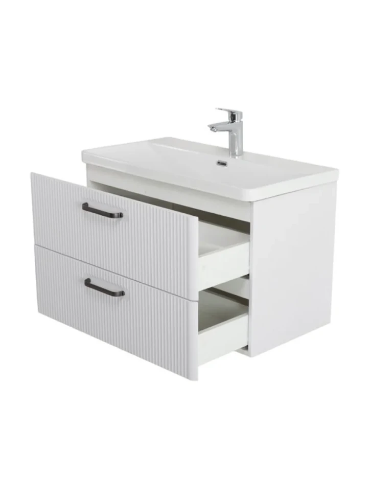 Тумба с раковиной BelBagno Due 80 ручки матовый темный никель, bianco lucido