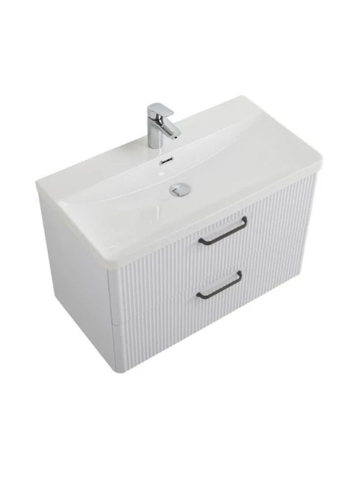 Тумба с раковиной BelBagno Due 80 ручки матовый темный никель, bianco lucido