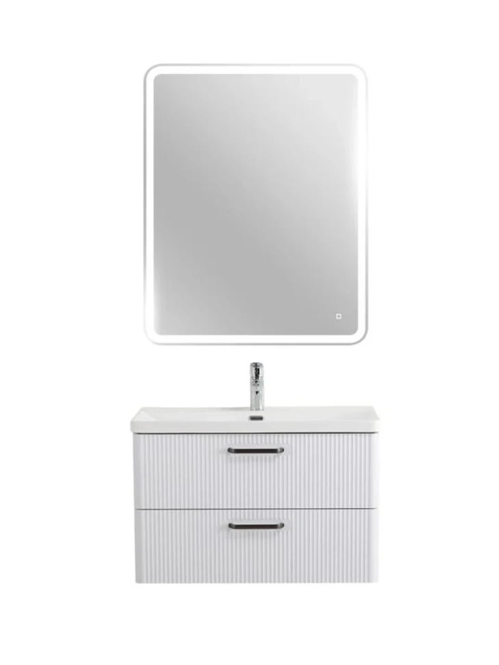Тумба с раковиной BelBagno Due 80 ручки матовый темный никель, bianco lucido