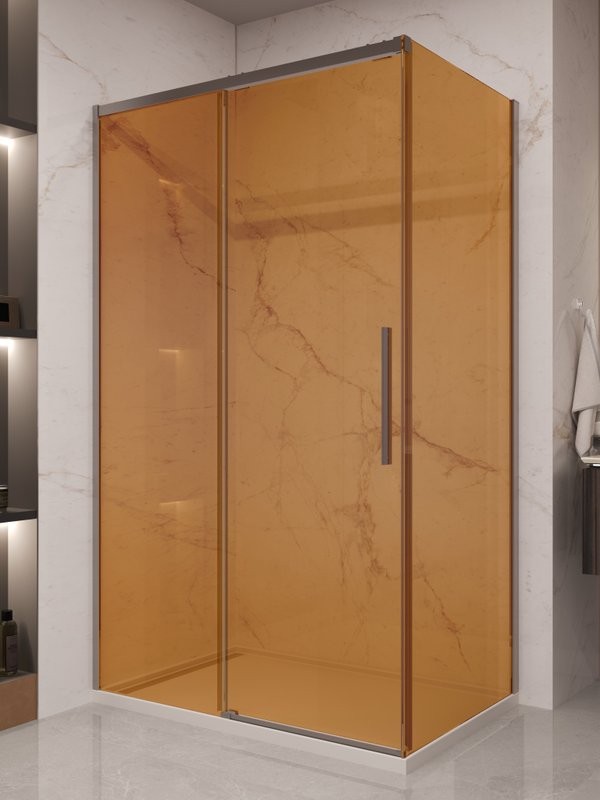 Душевой уголок Vincea Stella VSR-1ST9012GSGM 120x90 см, профиль вороненая сталь, стекло янтарь