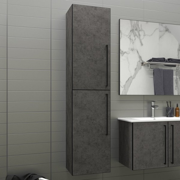 Шкаф пенал для ванной Brevita Rock L, бетон темно-серый