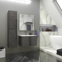 Шкаф пенал для ванной Brevita Rock L, бетон темно-серый