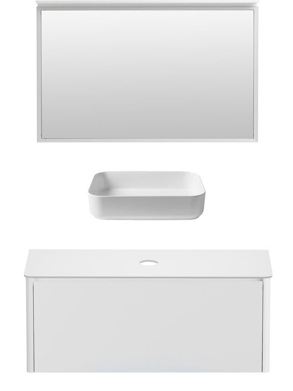 Мебель для ванной комнаты Allen Brau Gravity 120 1 ящик, матовый белый, столешница белая, раковина Fantasy Quad 50, белая