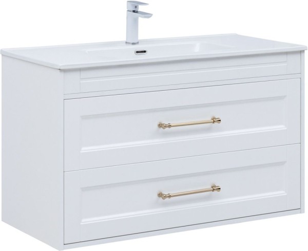 Тумба под раковину без столешницы Aquanet Бостон new 100 белый сатин, ручки золото