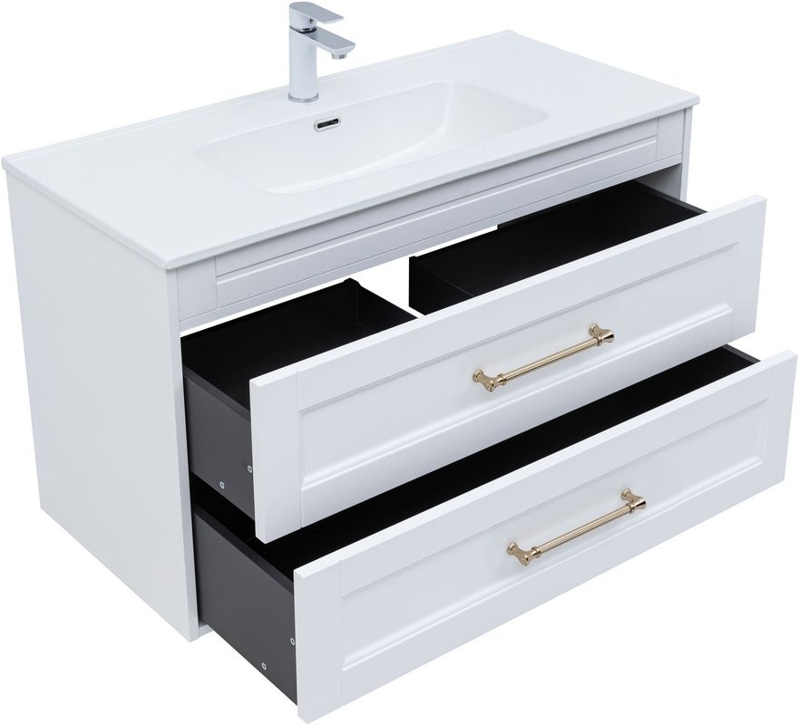 Тумба под раковину без столешницы Aquanet Бостон new 100 белый сатин, ручки золото